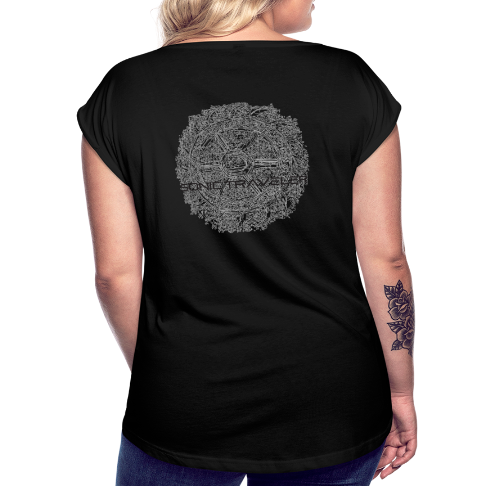 Women's Roll Cuff Logo Tee with Catherine Wheel - black